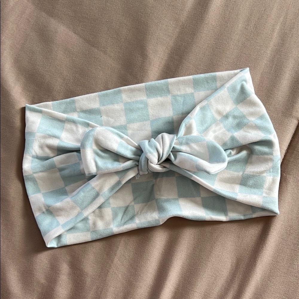 Checkered Blue and White Headband